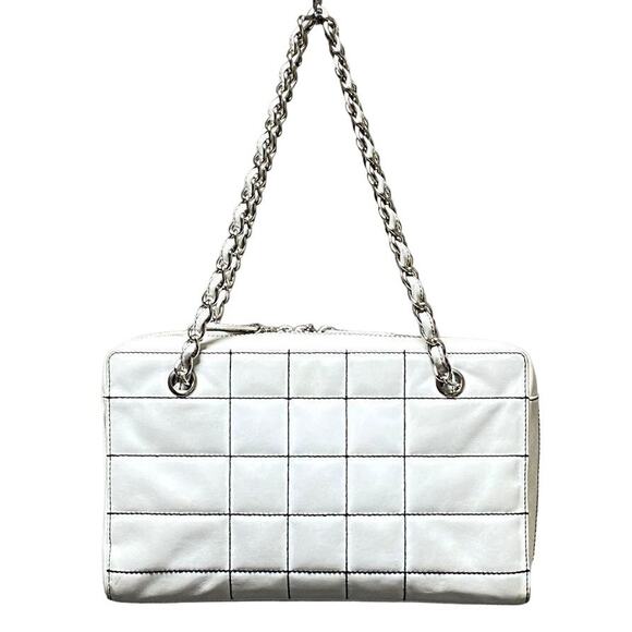 Authentic CHANEL CC Wild Stitch Chocolate Bar Chain Tote Shoulder Bag White Gold - Picture 7 of 15